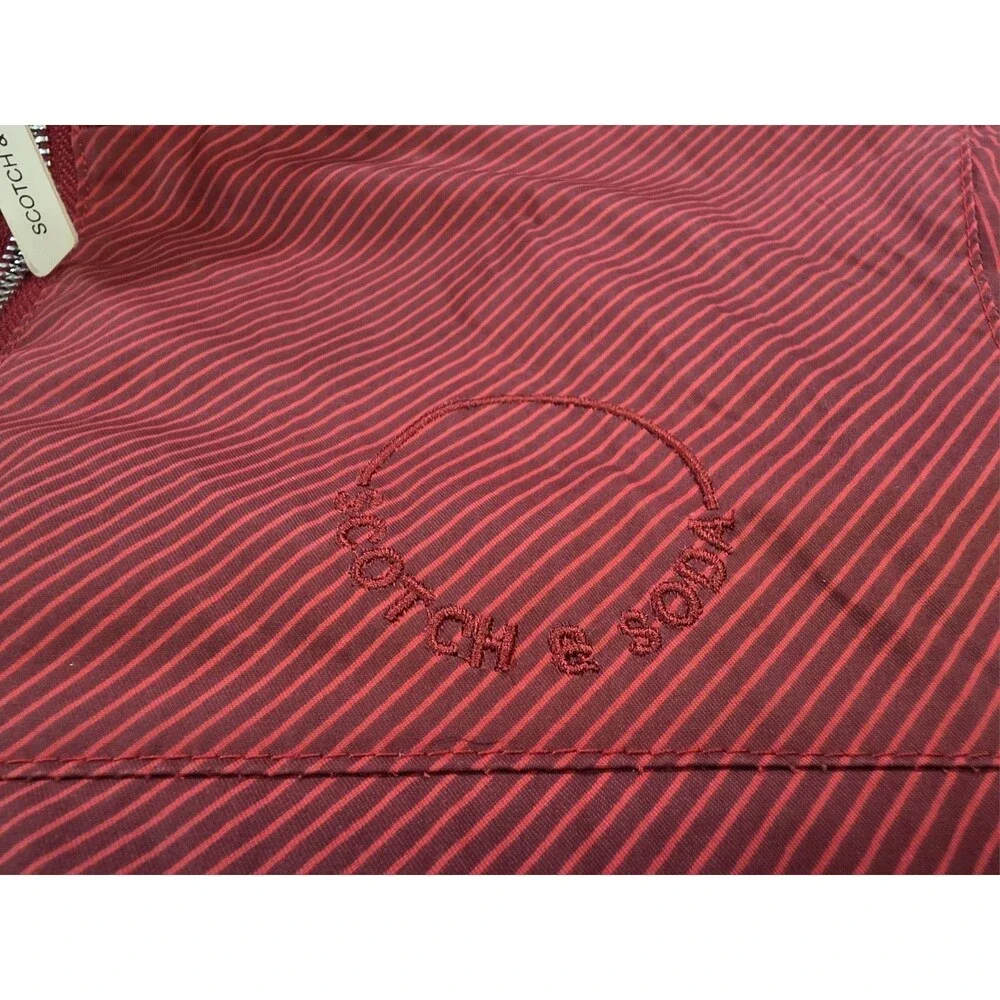 Scotch & Soda Men's Reversible High Neck Full Zip Jacket Overcoat Red Cream $200